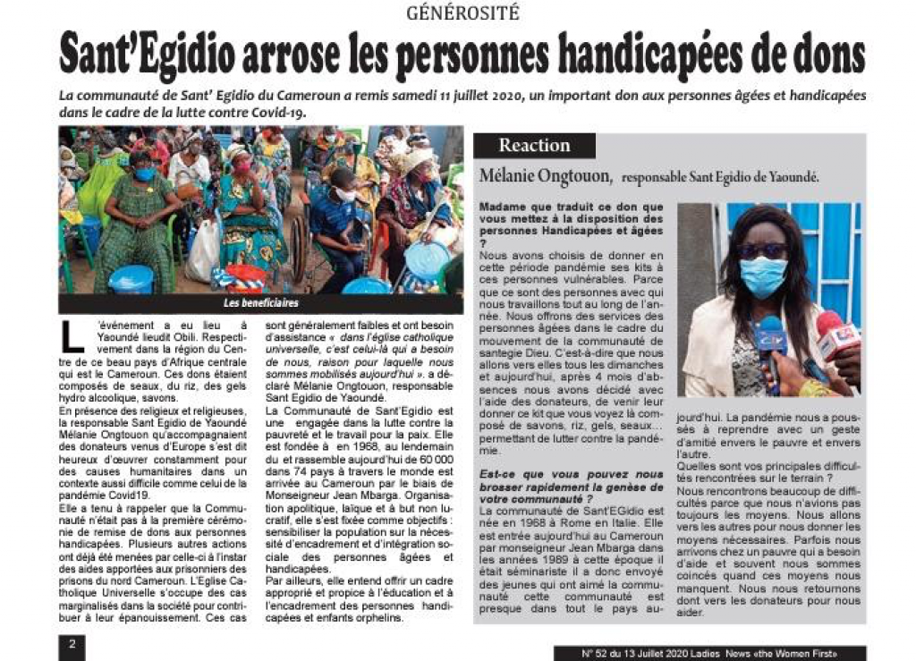 Camerún es uno de los países de África más afectados por el covid. Sant’Egidio muestra su solidaridad con ancianos y detenidos